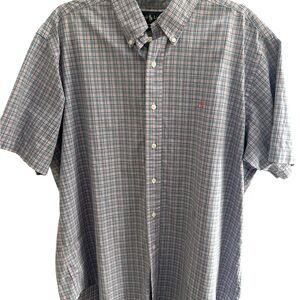 Ralph Lauren Classic Fit Blue Pinkish Red Cotton Short Sleeve Shirt Size‎ Large